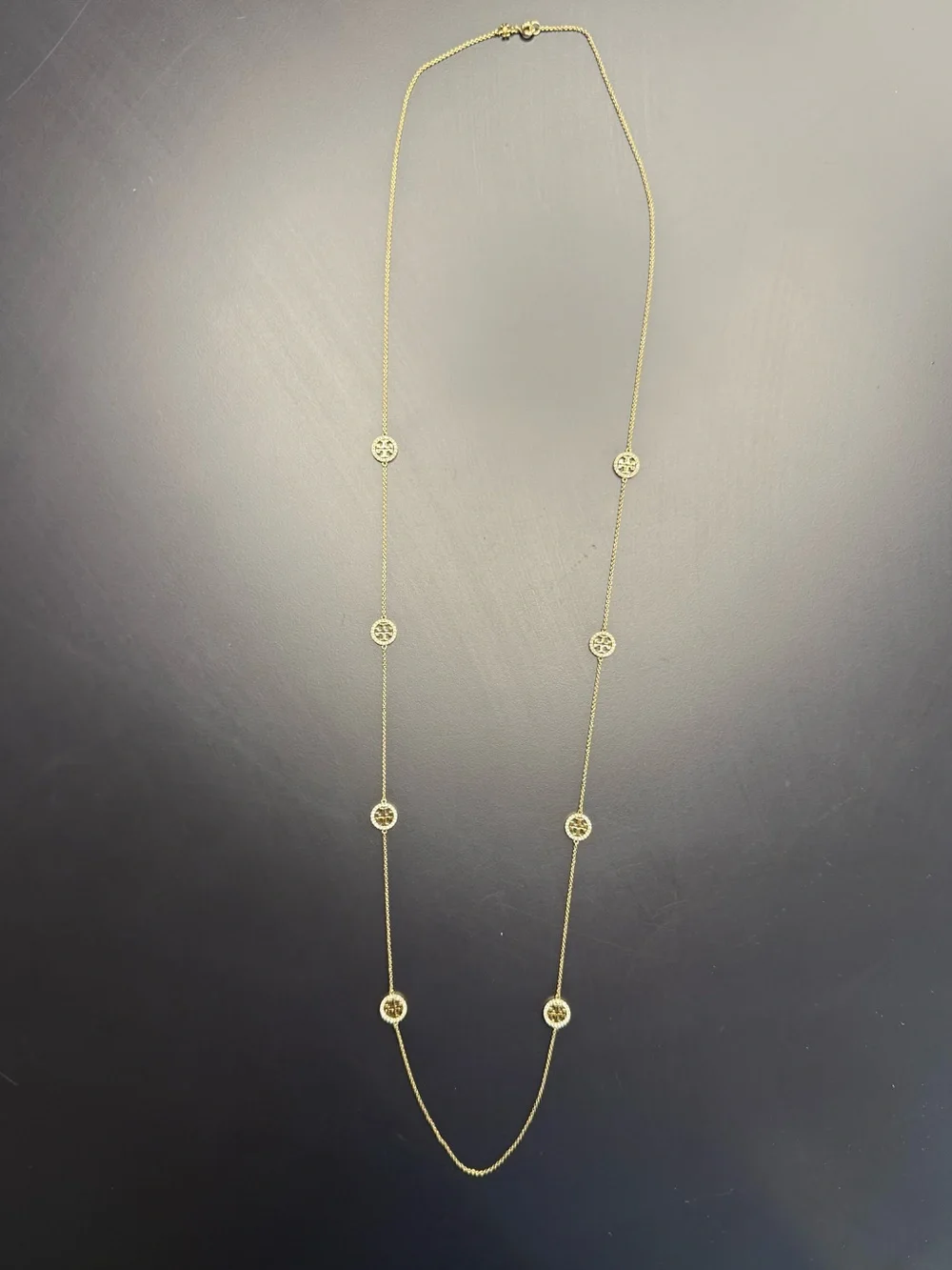 TORY BURCH Miller Pave Long Station Necklace in Gold/Crystal